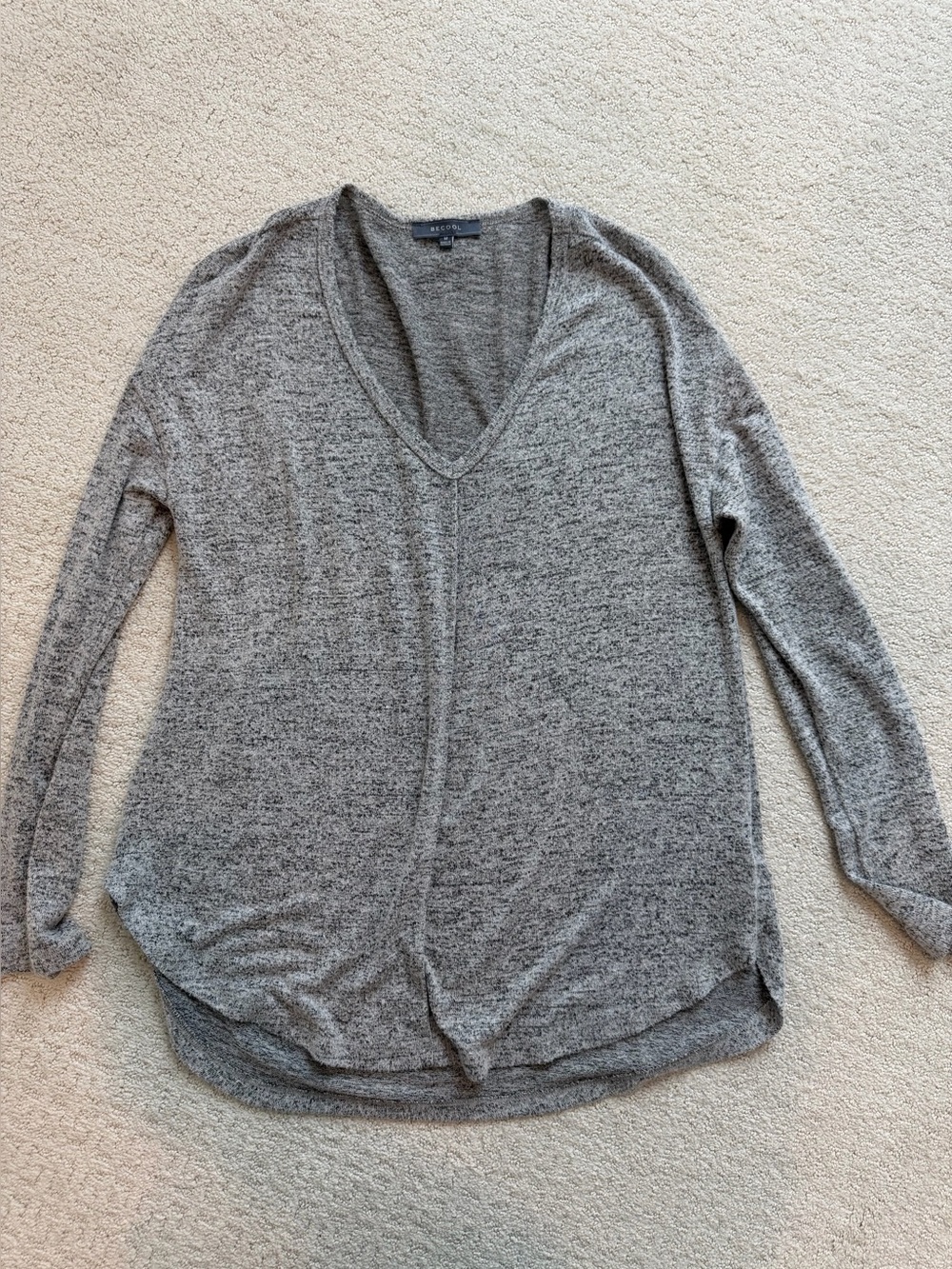 BE COOL Soft V-Neck Lightweight Gray Sweater Shirt